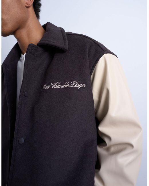 Topman Blue Embroidered Varsity Jacket for men