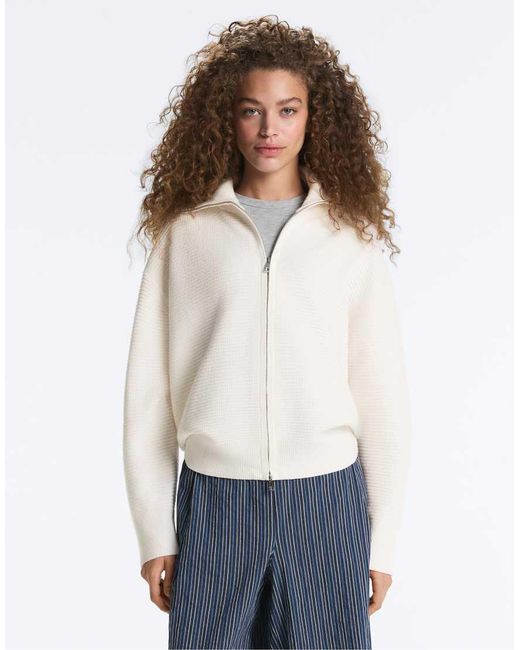 Oysho White High Neck Knit Jacket
