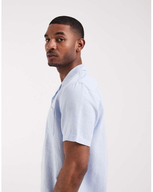 Tommy Hilfiger White Linen Blend Camp Collar Short Sleeve Shirt for men