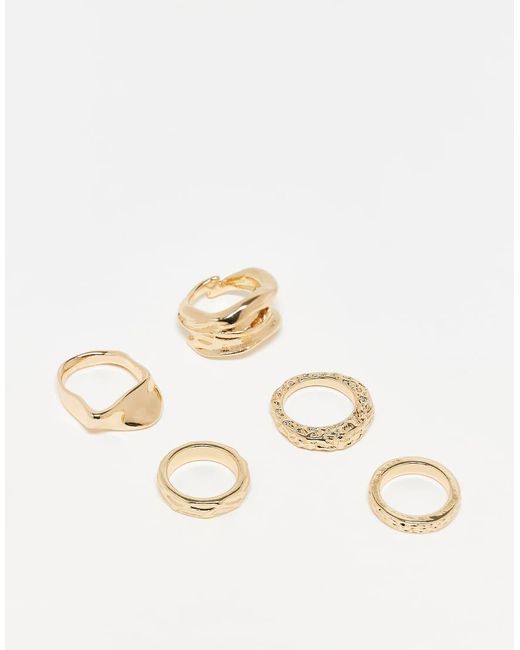 ASOS Set Van 5 Ringen Met Gemixte Textuur in het Natural