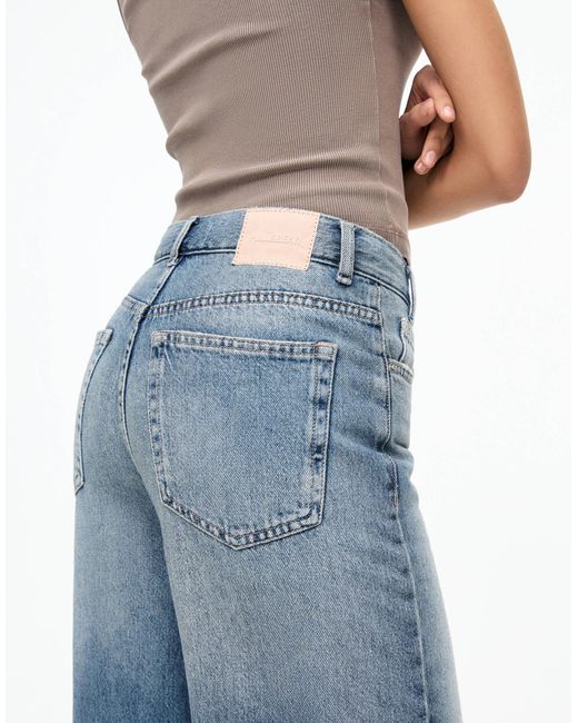 Pull&Bear Blue Crossover Waist Mid Rise Wide Leg Jean
