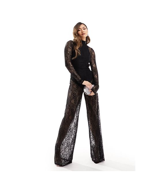 ASOS Black Lace Overlay Body Wide Leg Jumpsuit