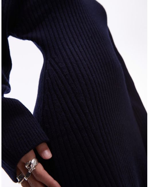 & Other Stories Blue Wool Knitted Mini Jumper Dress With Cinch Waist