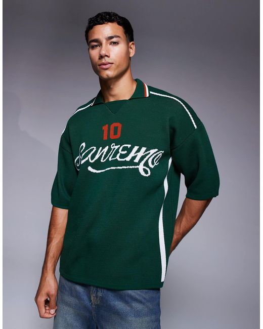 ASOS – relaxed fit strick-polohemd in Green für Herren