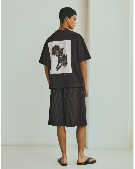 Bershka Gray Interlock Jersey Print T-Shirt for men