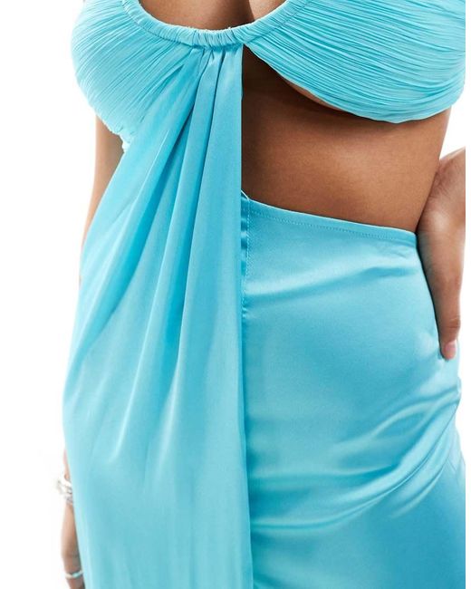 ASOS Satijnen Jumpsuit Van Chiffonmix Met Wijde Pijpen En Uitsnijding in het Blue