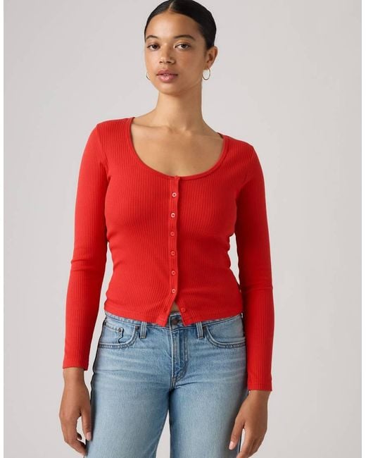 Levi's Red Austen Button-Up Long-Sleeve Top