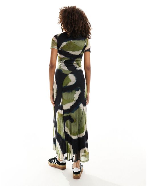 ASOS Green Mesh Short Sleeve Maxi Dress With Seam Detail