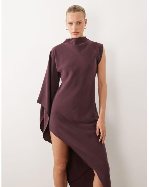 ASOS Purple One Sleeve High Neck Maxi Dress With Asymmetric Hem