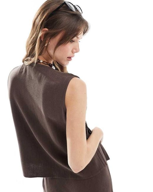 4th & Reckless Brown Linen Blend Pleat Detail Tie Front Top Co-ord