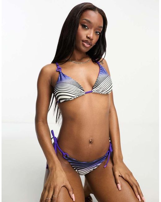 River Island Brown Warped Zebra Print Triangle Bikini Top
