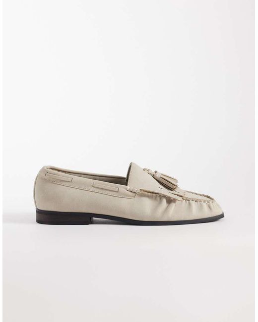 ASOS Brown Penny Loafers With Fringe Trim And Ruched Aprons for men