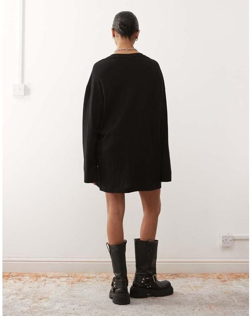 Weekday Black Oversized Long Sleeve T-shirt Dress