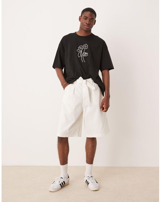 ASOS Natural Long Length Jort With Pleats And Self Tie for men