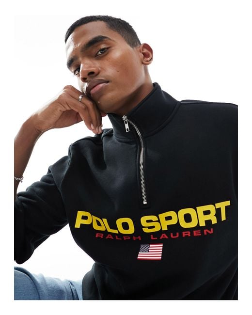 Polo Ralph Lauren Blue Sport Capsule Logo Front Half Zip Sweatshirt for men