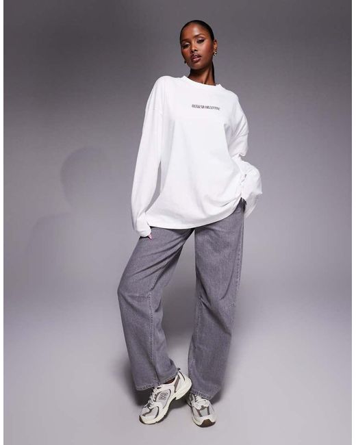 ASOS Gray Weekend Collective Icon Long Sleeve T-Shirt With Stacked Back Logo
