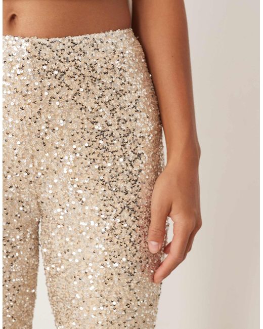Never Fully Dressed Natural Petite Sequin Flared Trouser Co-ord