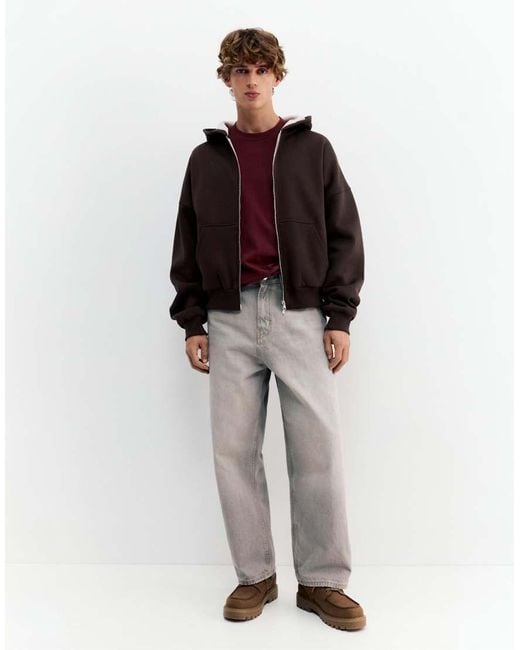 Pull&Bear Red Hoodie With Zip And Graphic for men