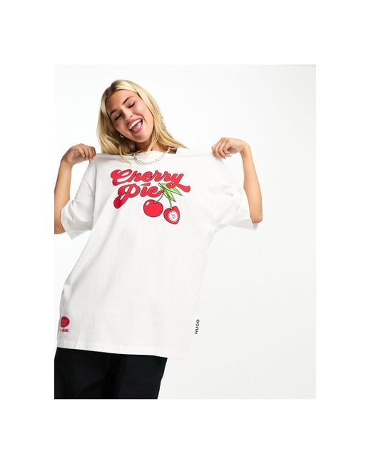 HUGO White Drisela Cherry Pie Graphics T-shirt