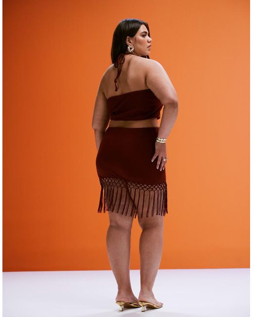 ASOS Orange Asos Design Curve Co-Ord Fringed Hem Mini Skirt