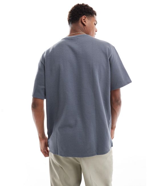Pull&Bear Blue Textured T-shirt for men
