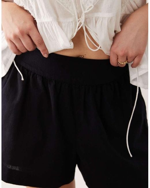 ASOS Black Asos Design Curve Linen Look Pull On Shorts