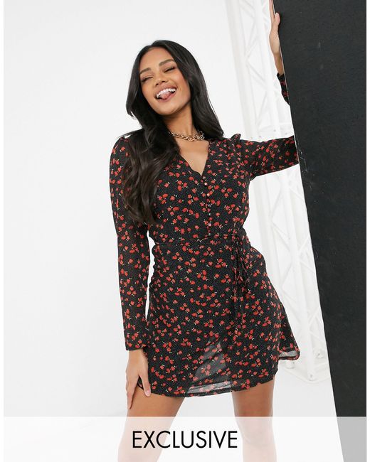 Vestito da giorno a fiori a maniche lunghe di Missguided in Nero - Lyst