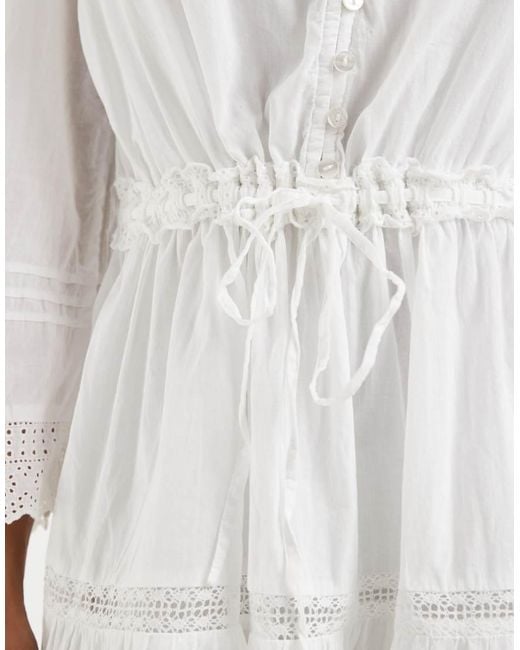 Gap White V-Neck Lace Detail Cinched Mini Dress