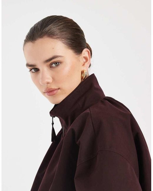 ASOS Brown Oversized Funnel Neck Bubble Hem Bomber