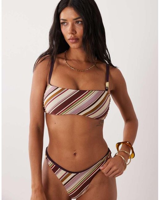 ASOS Natural Fuller Bust Susie Sue Stripe Reversible Crop Bikini Top With Resin Bead