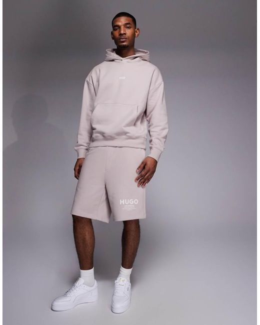 HUGO Gray Loose Fit Cotton Co-ord Hoodie With Logo Back Print for men