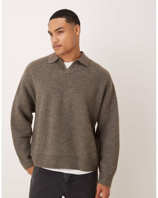 Pull coupe carrée ultra oversize en maille à côtes anglaises et col cranté - marron chiné ASOS pour homme en coloris Gray