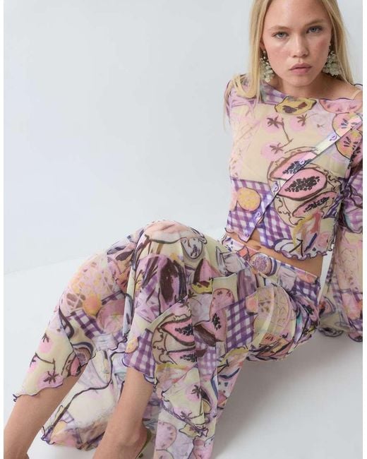 ASOS Multicolor Co-ord Printed Mesh Maxi Skirt