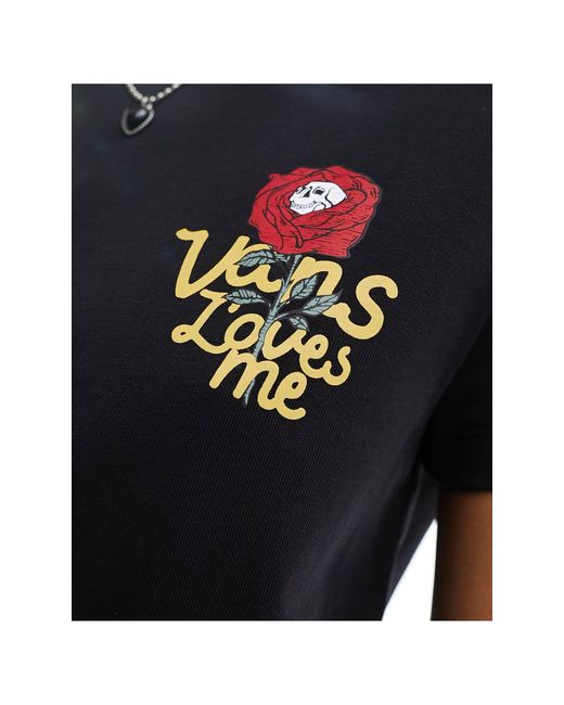 Camiseta negra con cuello redondo y estampado "loves me" Vans de color Black