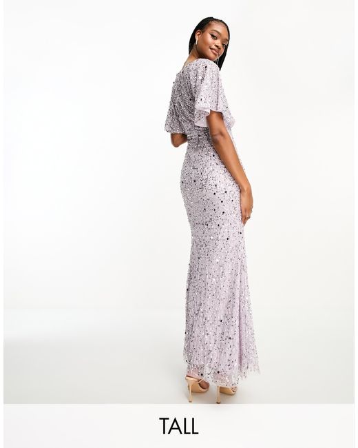 Beauut White Tall Bridesmaid Embellished Maxi Dress With Flutter Sleeve