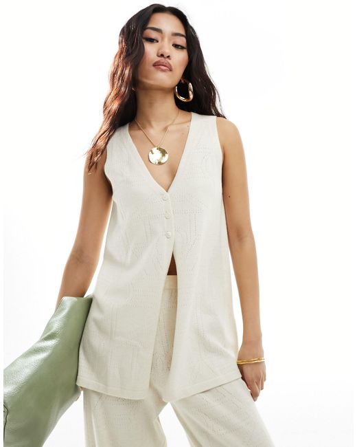 4th & Reckless White Knitted Pointelle Longline Waistcoat Co-ord