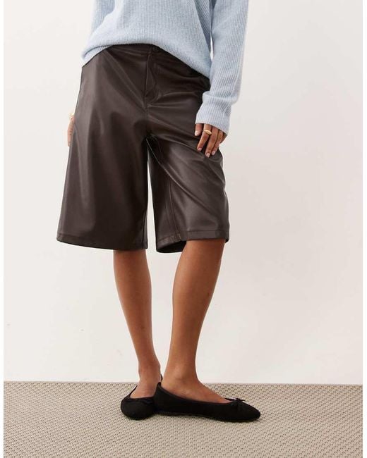Threadbare White Textured Faux Leather Tailored Bermuda Shorts