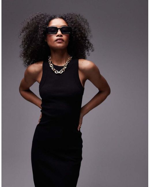 TOPSHOP Jersey Racer Midi Dress in Black Lyst UK