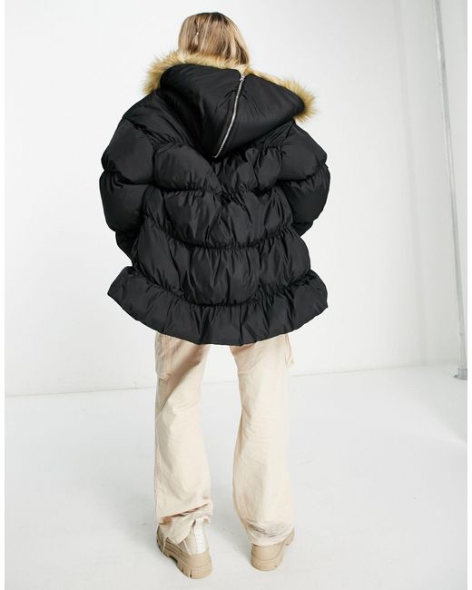 Collusion White Oversized Parka Jacket With Faux Fur Hood