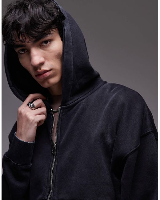 Topman – oversize-kapuzenjacke aus hochwertigem, schwerem material in Gray für Herren