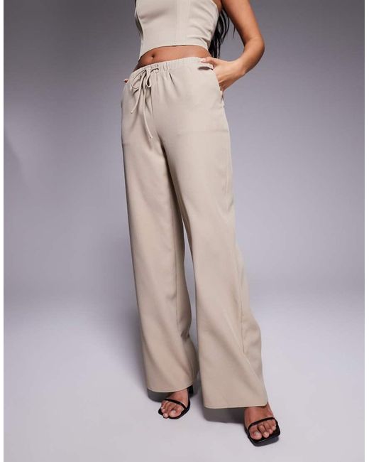 Kaiia Natural Exclusive Drawstring Waist Wide Leg Trousers Co-Ord