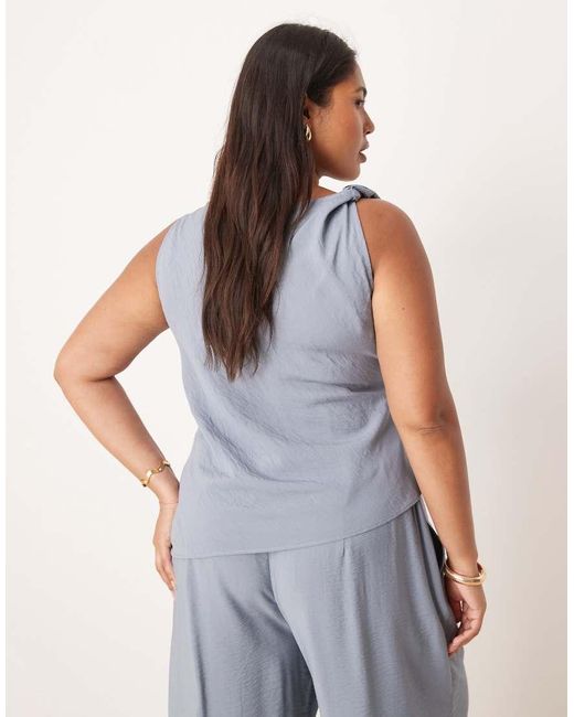 ASOS Blue Asos Design Curve Asymmetric Textured Twist Detail Top Co-ord