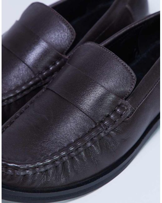 TOPSHOP Blue Carey Real Leather Loafer With Ruched Detail