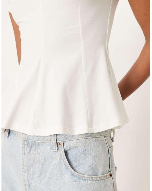 Gina Tricot White Short Sleeve Jersey Peplum Top