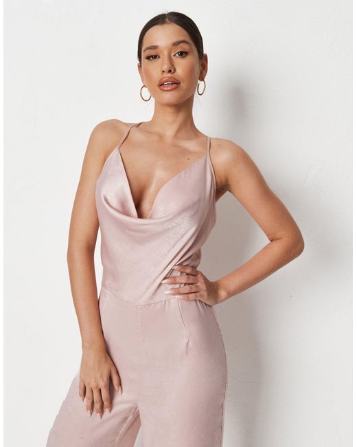 Missguided Satin Cowl Neck Wide Leg Jumpsuit