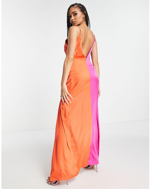 SIMMI Pink Simmi Contrast Colourblock Maxi Dress With Thigh Split