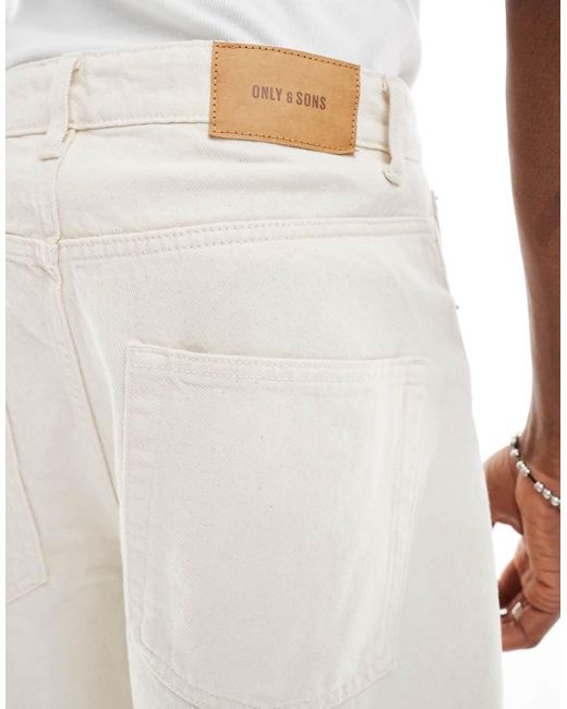 Only & Sons White baggy Fit Longline Denim Short for men