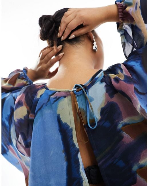 ASOS Blue Asos Design Curve Chiffon Maxi Smock Dress With Scallop Waist