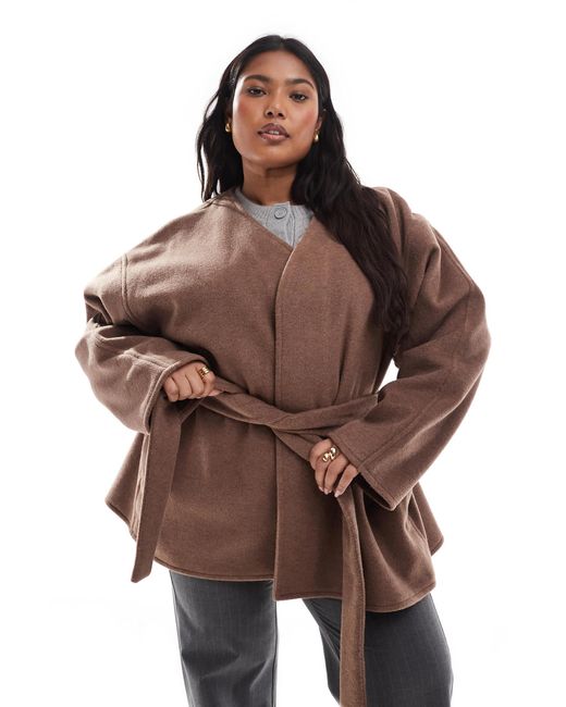 ASOS Brown Asos design curve – eleganter, kragenloser mantel