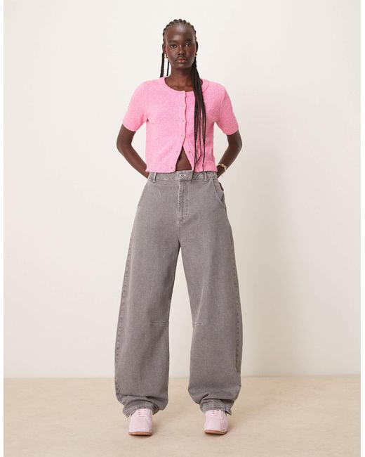 Vila Pink Fluffy Knit Short Sleeve Cardigan Style Top